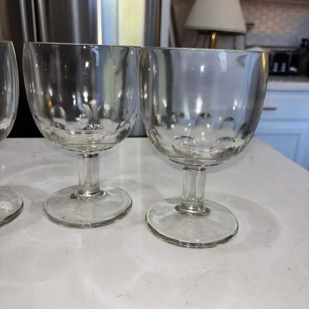 Vintage Clear Glass Thumbprint Stemmed Beer Goblets (4)